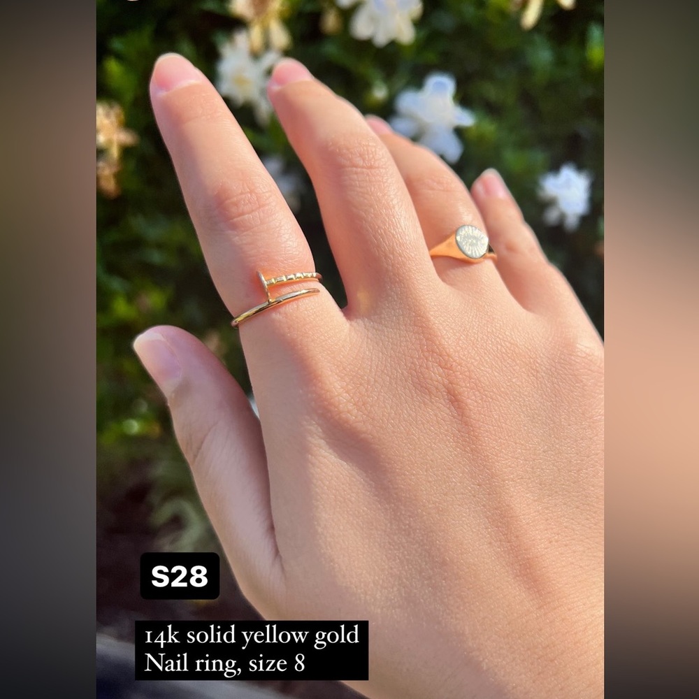 14k solid yellow gold nail ring size 8